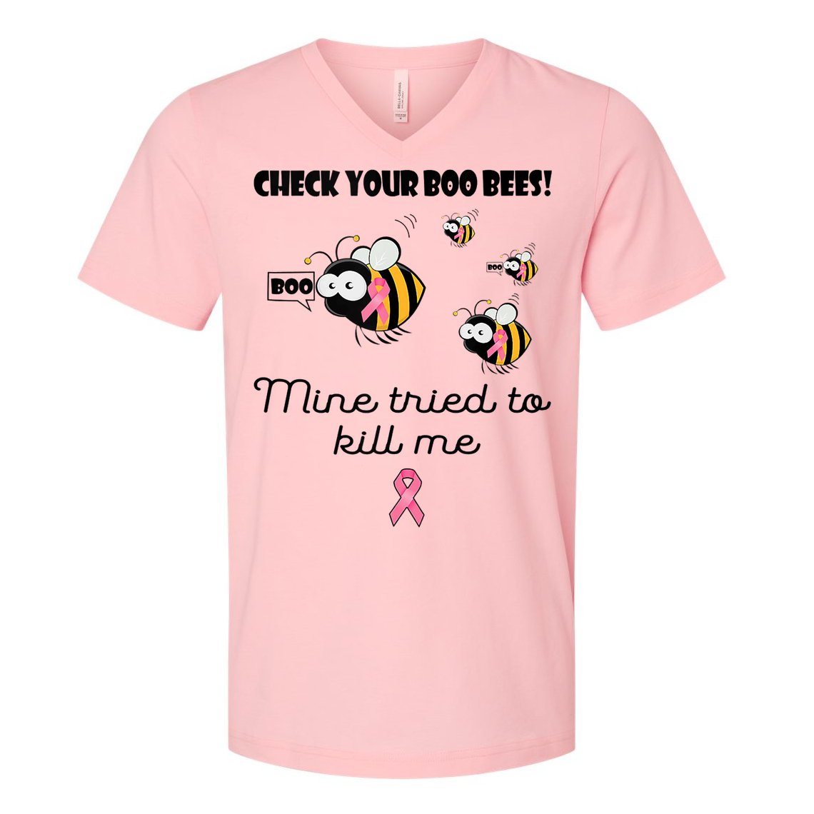 Check Your Boo Bees Mine Tried To Breast Cancer Awareness V-Neck T-Shirt