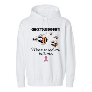 Check Your Boo Bees Mine Tried To Breast Cancer Awareness Garment-Dyed Fleece Hoodie