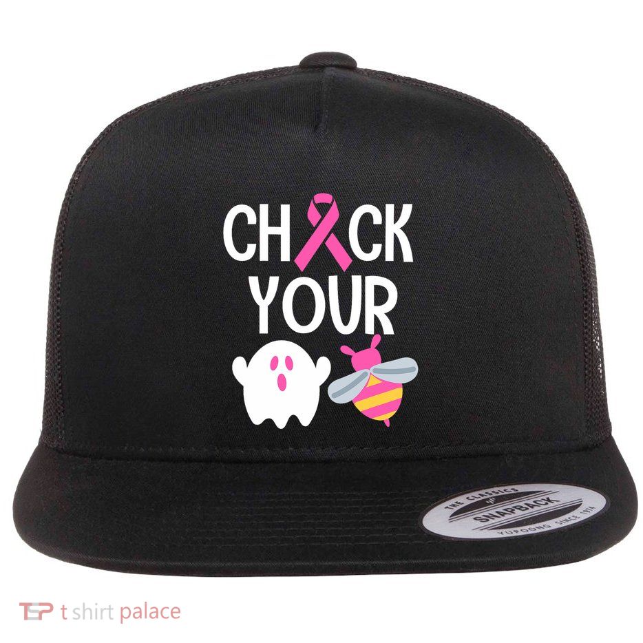 Check Your Breast Funny Cute Halloween Boo Bees Flat Bill Trucker Hat
