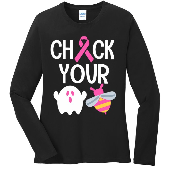 Check Your Breast Funny Cute Halloween Boo Bees Ladies Long Sleeve Shirt