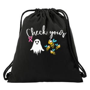 Check Your Boo Bees Breast Cancer Awareness Ribbon Drawstring Bag