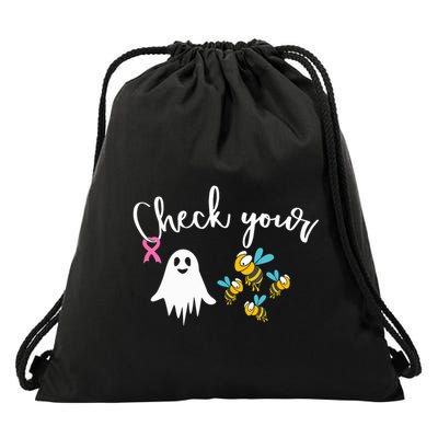 Check Your Boo Bees Breast Cancer Awareness Ribbon Drawstring Bag