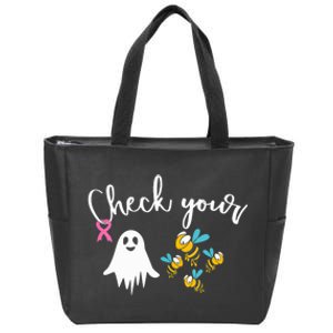 Check Your Boo Bees Breast Cancer Awareness Ribbon Zip Tote Bag