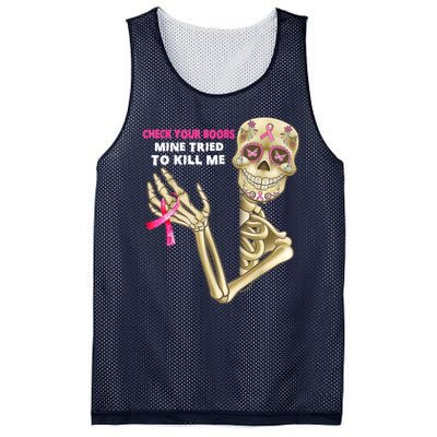 Check Your Boobs Mine Tried To Kill Me Breast Cancer Mesh Reversible Basketball Jersey Tank