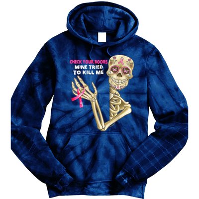 Check Your Boobs Mine Tried To Kill Me Breast Cancer Tie Dye Hoodie