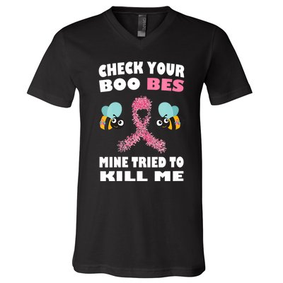 Check Your Boo Bees Mine Tried To Kill Me Funny Mothers Day V-Neck T-Shirt