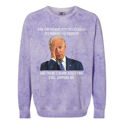 Can You Believe It Im Literally Destroying The Country Joe Biden Colorblast Crewneck Sweatshirt