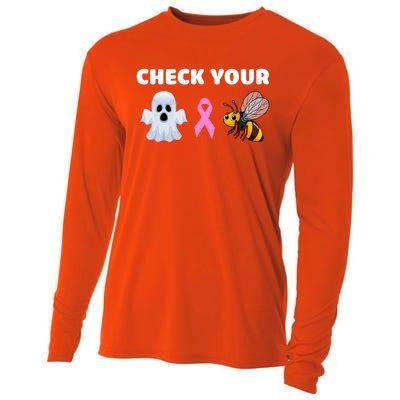 Check Your Boo Bees Funny Breast Cancer Awareness Halloween Gift Cooling Performance Long Sleeve Crew