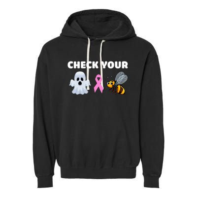 Check Your Boo Bees Funny Breast Cancer Awareness Halloween Gift Garment-Dyed Fleece Hoodie