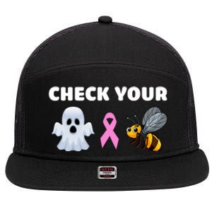 Check Your Boo Bees Funny Breast Cancer Awareness Halloween Gift 7 Panel Mesh Trucker Snapback Hat