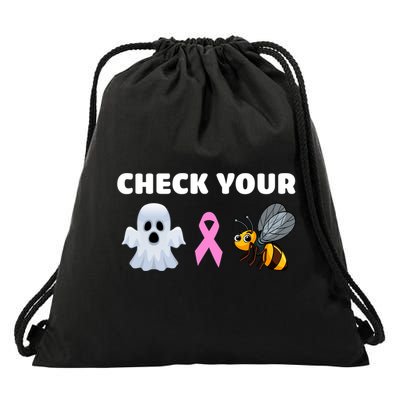 Check Your Boo Bees Funny Breast Cancer Awareness Halloween Gift Drawstring Bag