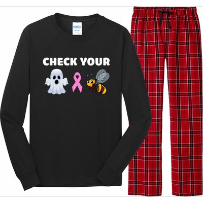 Check Your Boo Bees Funny Breast Cancer Awareness Halloween Gift Long Sleeve Pajama Set