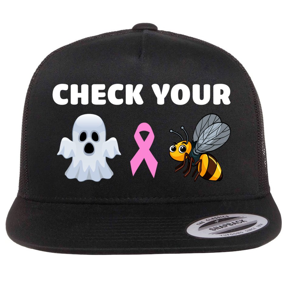 Check Your Boo Bees Funny Breast Cancer Awareness Halloween Gift Flat Bill Trucker Hat