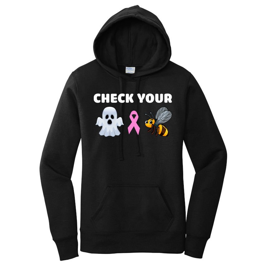 Check Your Boo Bees Funny Breast Cancer Awareness Halloween Gift Women's Pullover Hoodie