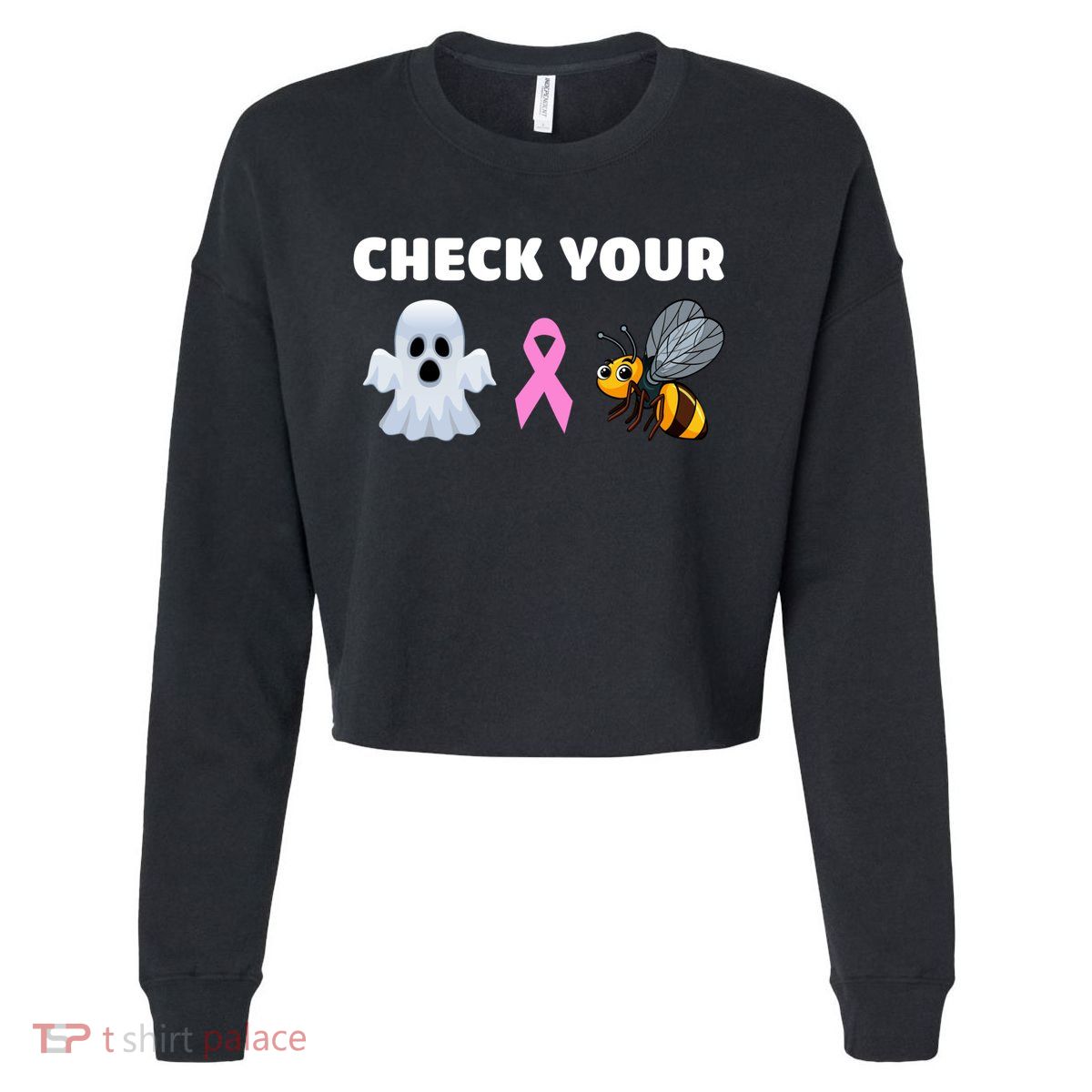 Check Your Boo Bees Funny Breast Cancer Awareness Halloween Gift Cropped Pullover Crew