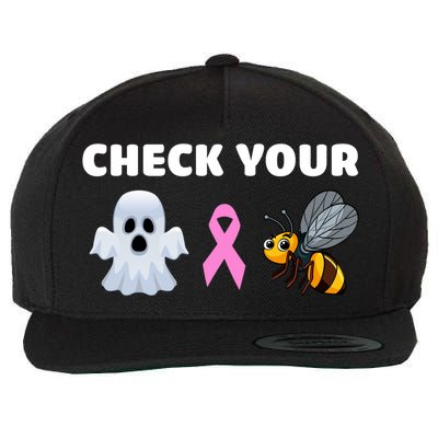 Check Your Boo Bees Funny Breast Cancer Awareness Halloween Gift Wool Snapback Cap