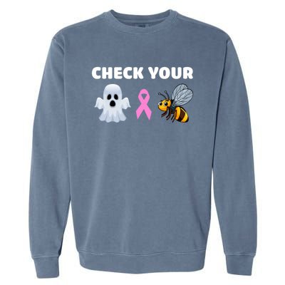 Check Your Boo Bees Funny Breast Cancer Awareness Halloween Gift Garment-Dyed Sweatshirt