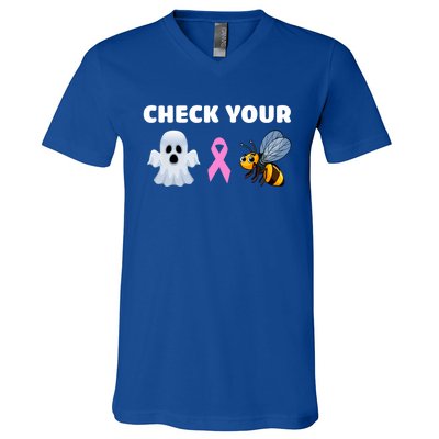 Check Your Boo Bees Funny Breast Cancer Awareness Halloween Gift V-Neck T-Shirt