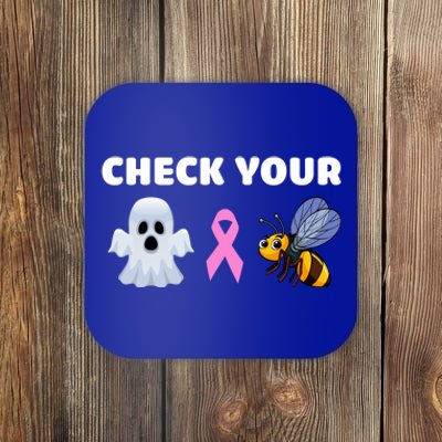 Check Your Boo Bees Funny Breast Cancer Awareness Halloween Gift Coaster