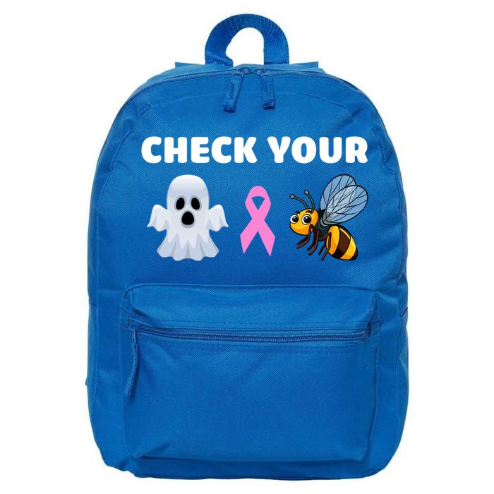Check Your Boo Bees Funny Breast Cancer Awareness Halloween Gift 16 in Basic Backpack