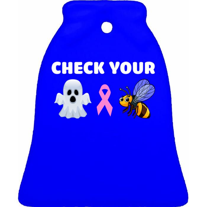 Check Your Boo Bees Funny Breast Cancer Awareness Halloween Gift Ceramic Bell Ornament