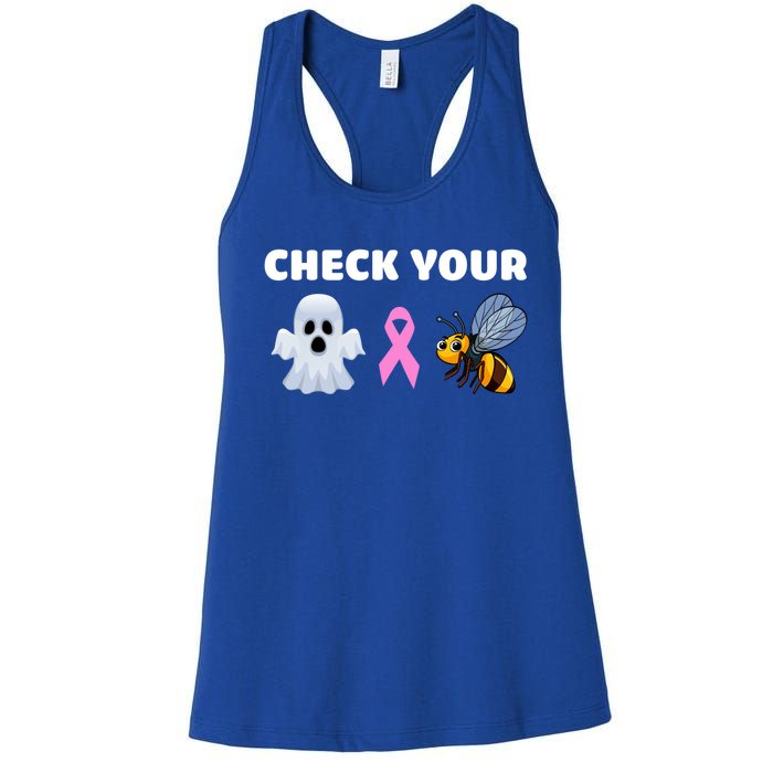 Check Your Boo Bees Funny Breast Cancer Awareness Halloween Gift Women's Racerback Tank