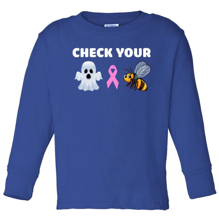 Check Your Boo Bees Funny Breast Cancer Awareness Halloween Gift Toddler Long Sleeve Shirt