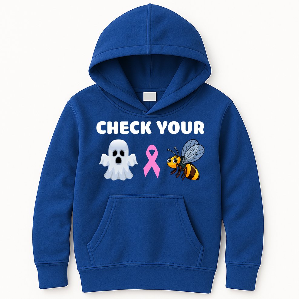 Check Your Boo Bees Funny Breast Cancer Awareness Halloween Gift Kids Hoodie