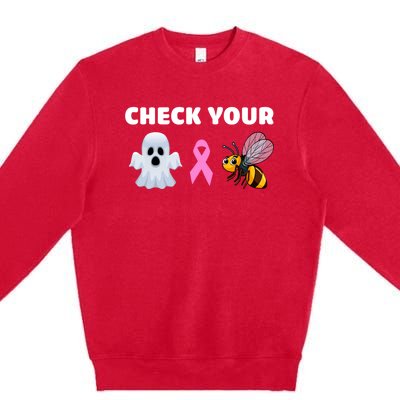 Check Your Boo Bees Funny Breast Cancer Awareness Halloween Gift Premium Crewneck Sweatshirt