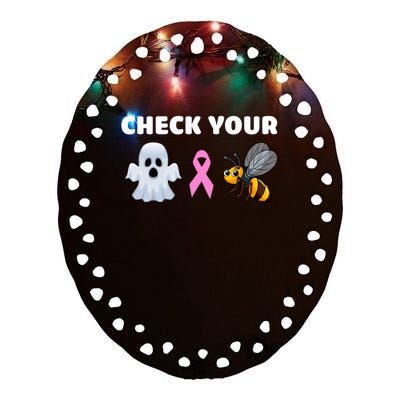 Check Your Boo Bees Funny Breast Cancer Awareness Halloween Gift Ceramic Oval Ornament