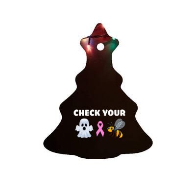 Check Your Boo Bees Funny Breast Cancer Awareness Halloween Gift Ceramic Tree Ornament