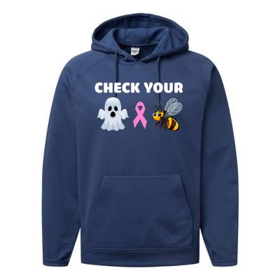 Check Your Boo Bees Funny Breast Cancer Awareness Halloween Gift Performance Fleece Hoodie