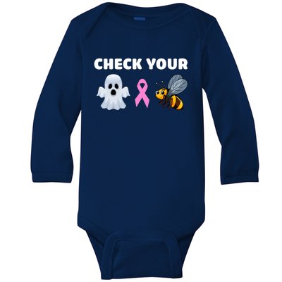 Check Your Boo Bees Funny Breast Cancer Awareness Halloween Gift Baby Long Sleeve Bodysuit