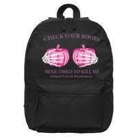 Check Your Boobs Mine Tried To Kill Me Breast Cancer Pumpkin 16 in Basic Backpack