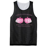 Check Your Boobs Mine Tried To Kill Me Breast Cancer Pumpkin Mesh Reversible Basketball Jersey Tank