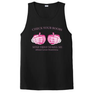 Check Your Boobs Mine Tried To Kill Me Breast Cancer Pumpkin PosiCharge Competitor Tank