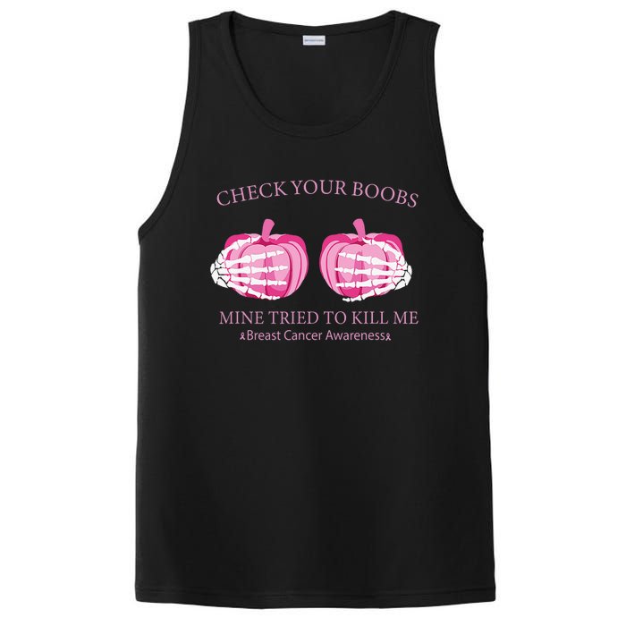 Check Your Boobs Mine Tried To Kill Me Breast Cancer Pumpkin PosiCharge Competitor Tank