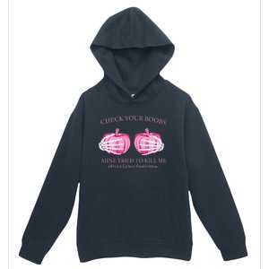 Check Your Boobs Mine Tried To Kill Me Breast Cancer Pumpkin Urban Pullover Hoodie