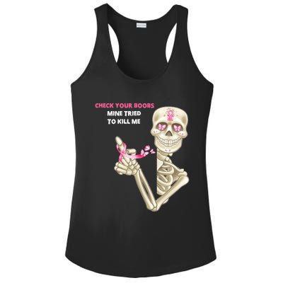 Check Your Boobs Mine Tried To Kill Me Sugar Skull Skeleton Ladies PosiCharge Competitor Racerback Tank