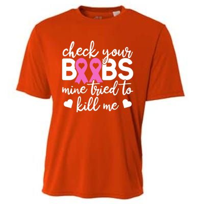 Check Your Boobies Breast Cancer Awareness Fight Cancer Gift Cooling Performance Crew T-Shirt