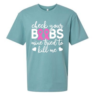 Check Your Boobies Breast Cancer Awareness Fight Cancer Gift Sueded Cloud Jersey T-Shirt