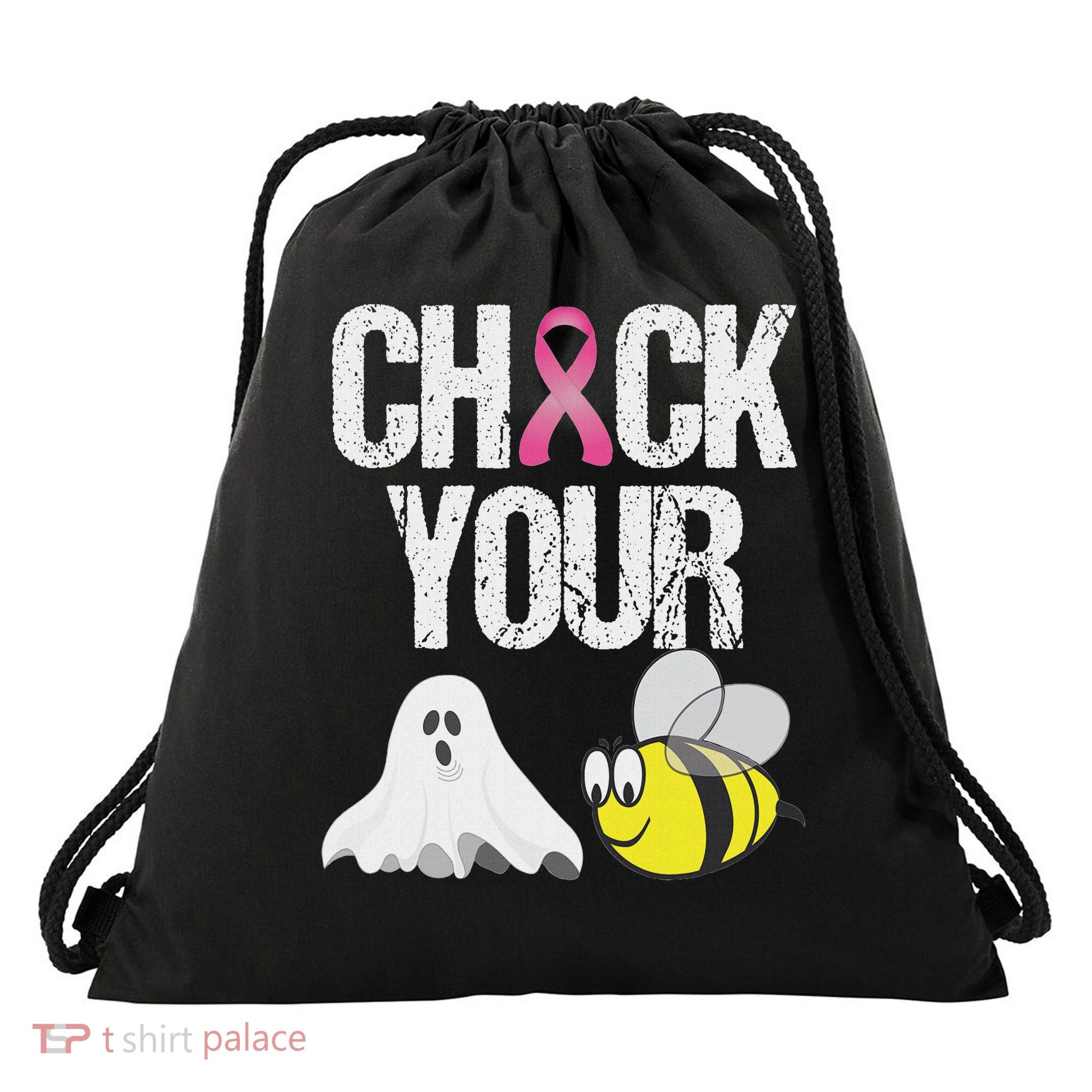Check Your Boo Bees  Breast Cancer Drawstring Bag