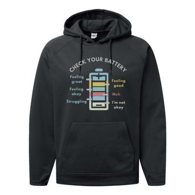 Check Your Battery Funny Therapist Performance Fleece Hoodie