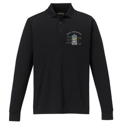 Check Your Battery Funny Therapist Performance Long Sleeve Polo