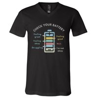 Check Your Battery Funny Therapist V-Neck T-Shirt