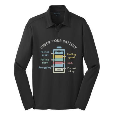 Check Your Battery Funny Therapist Silk Touch Performance Long Sleeve Polo