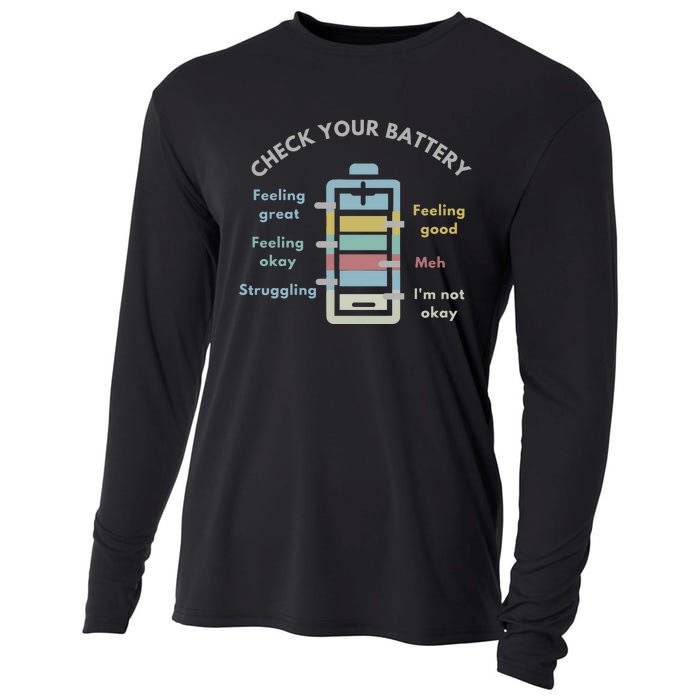 Check Your Battery Funny Therapist Cooling Performance Long Sleeve Crew