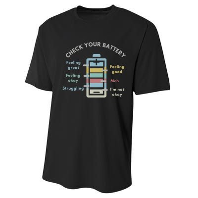 Check Your Battery Funny Therapist Performance Sprint T-Shirt