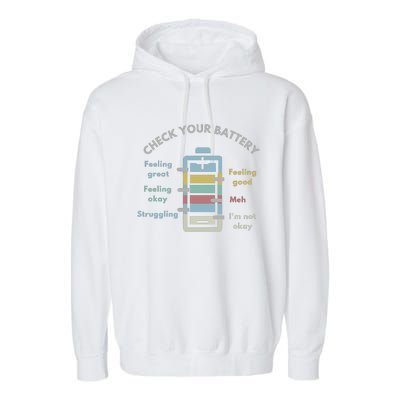 Check Your Battery Funny Therapist Garment-Dyed Fleece Hoodie