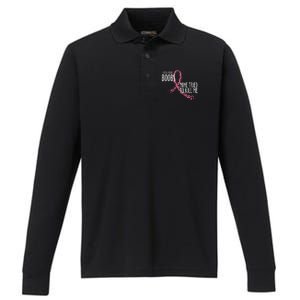 Check Your Boobs Mine Tried To Kill Me Pink Ribbon Heart Breast Cancer Performance Long Sleeve Polo